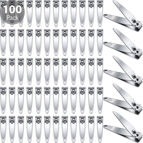 100 Pieces Nail Clippers Set Bulk for Men Women Ultra Sharp Stainless Steel Fingernail Toenail Clippers Portable Travel Sturdy Trimmer Pointed Pedicure Manicure Care (Silver)