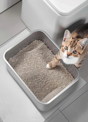 Stainless Steel Cat Litter Box for Big Cats,Small Stainless Steel,Large Metal Cat Litter Box-Easy to Clean.(17.5" L X 13.6" W X 4.1" H).