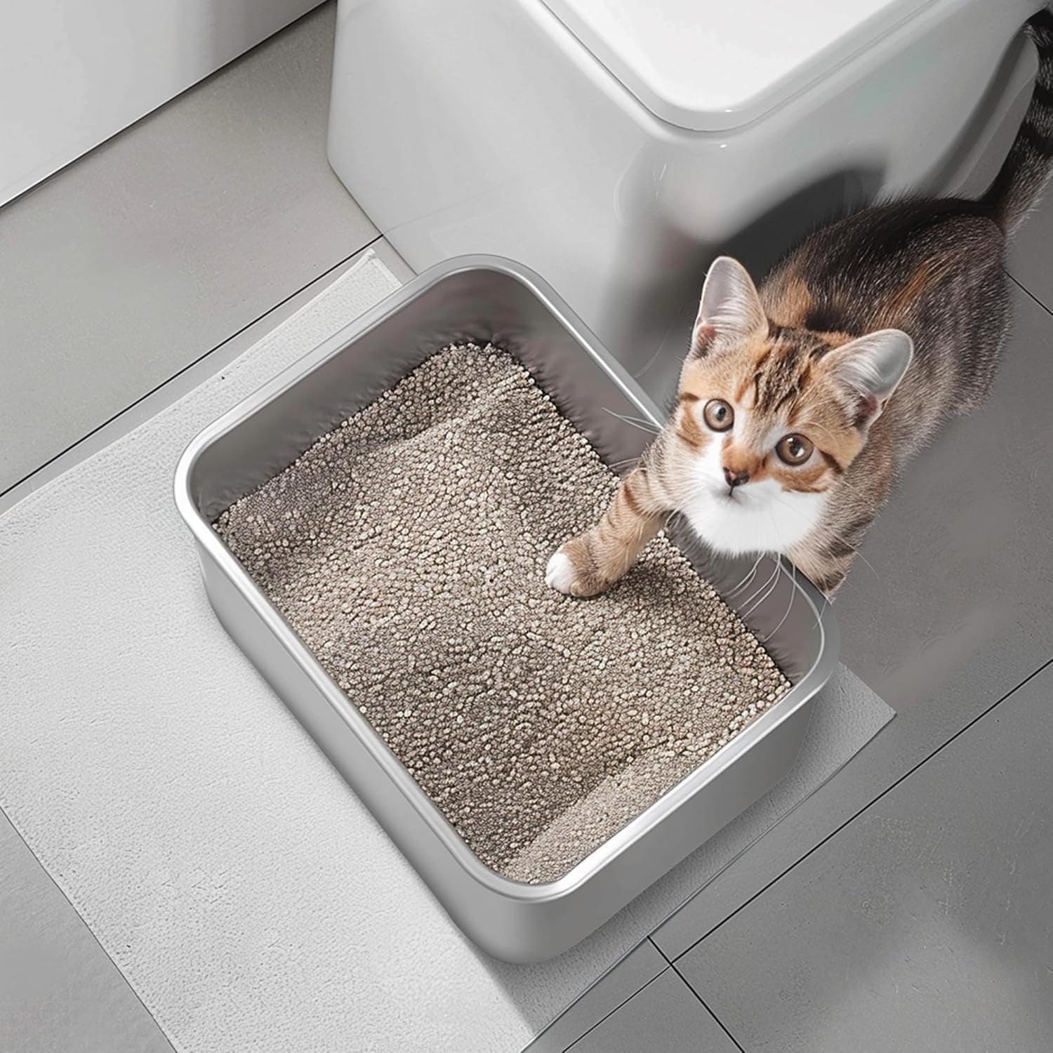 Stainless Steel Cat Litter Box for Big Cats,Small Stainless Steel,Large Metal Cat Litter Box-Easy to Clean.(17.5" L X 13.6" W X 4.1" H).
