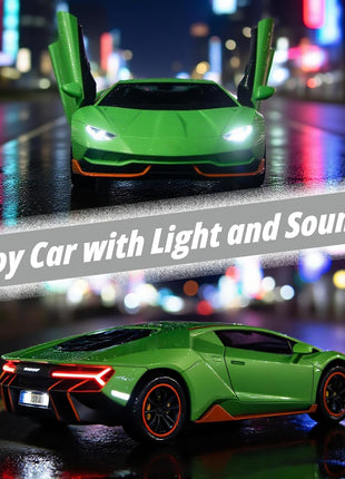 Toy Cars for Boys Age 3-12 1/ Small Diecast Metal Model Car Toys with Light and Sound Pull Back Sport Car for 3+ Years Old Kids Birthday (Green)