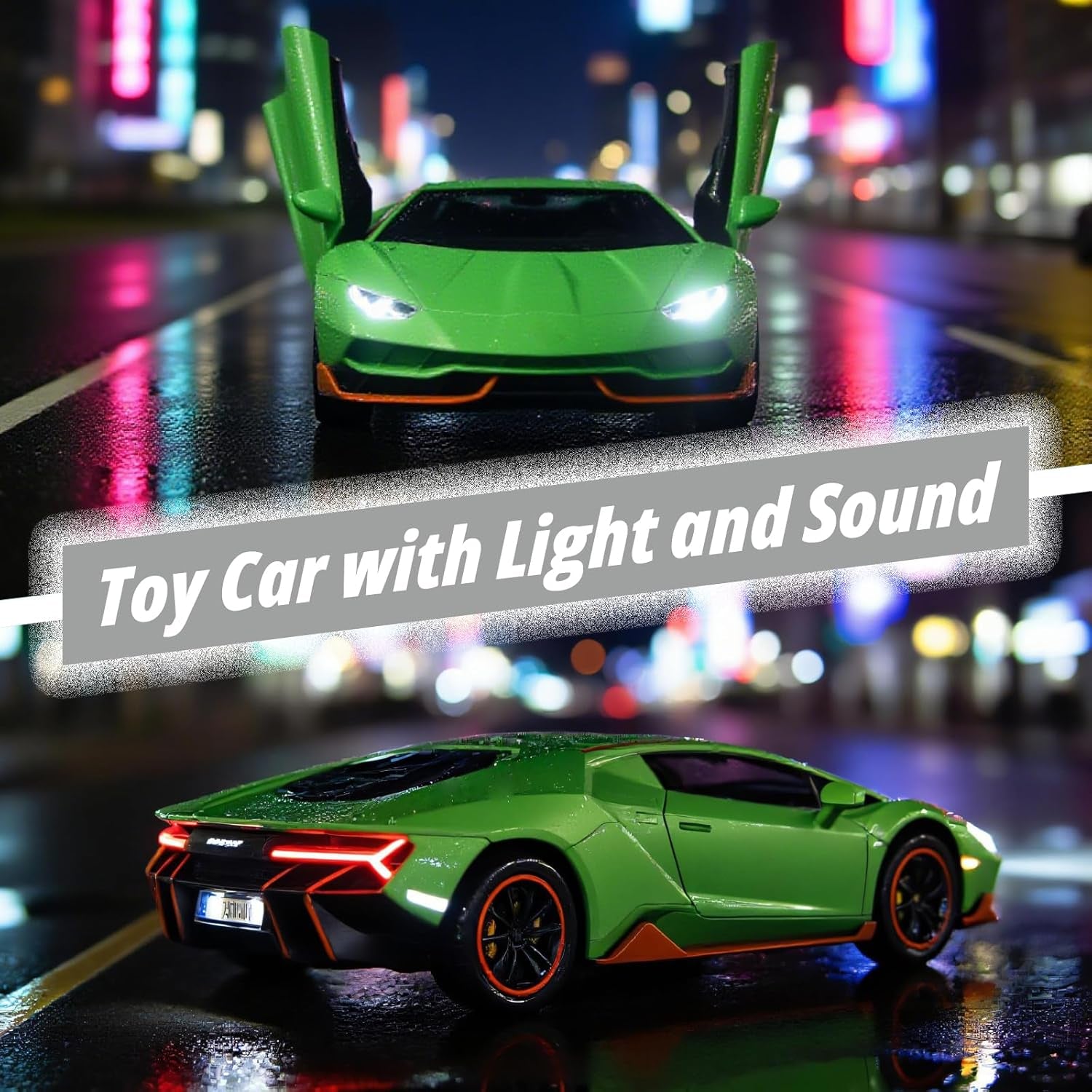 Toy Cars for Boys Age 3-12 1/ Small Diecast Metal Model Car Toys with Light and Sound Pull Back Sport Car for 3+ Years Old Kids Birthday (Green)