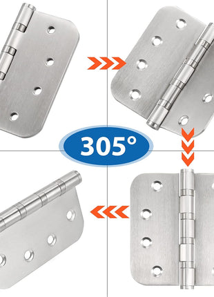 4'' Ball Bearing Door Hinges Stainless Steel Heavy Duty Hinges 4 X 4 Inch with 5/8 Inch Radius Corners Commercial Grade 3 Pack (Silver)