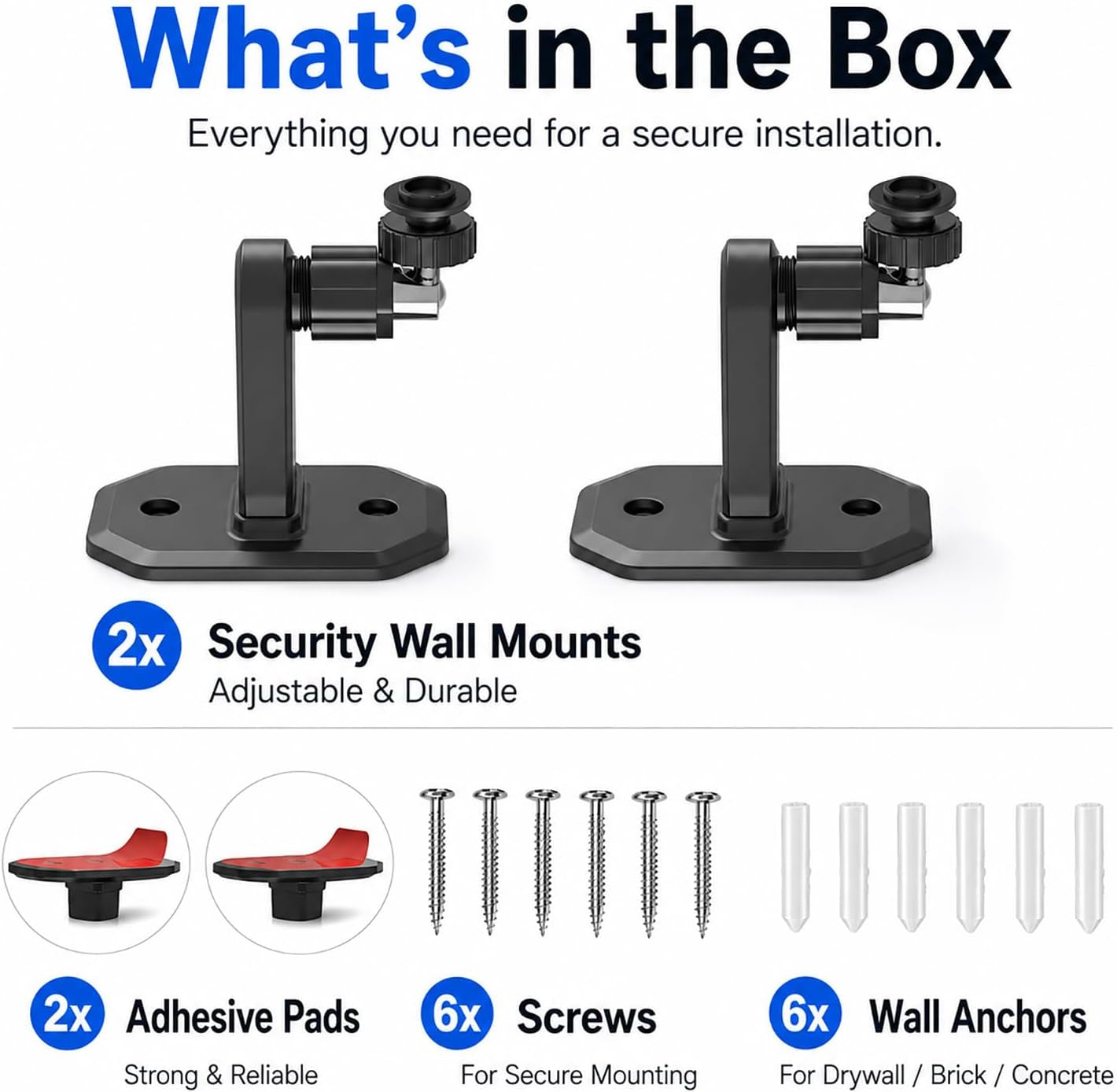 2Pack Adhesive Wall Mount Adjustable Security Wall Mount Bracket for Blink Outdoor 4 (4Th Gen) / (3Rd Gen), Blink XT / XT2, Blink Mini, Perfect View Angle for Your Blink Surveillance Camera