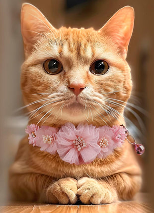 2 Pack Cat Collar Pink Floral with Bell and Removable Flower Bowtie Breakaway Adjustable Cat Collar for Girl Kitten Puppy Small Cats Dogs Daily Decoration (XQ10-4)