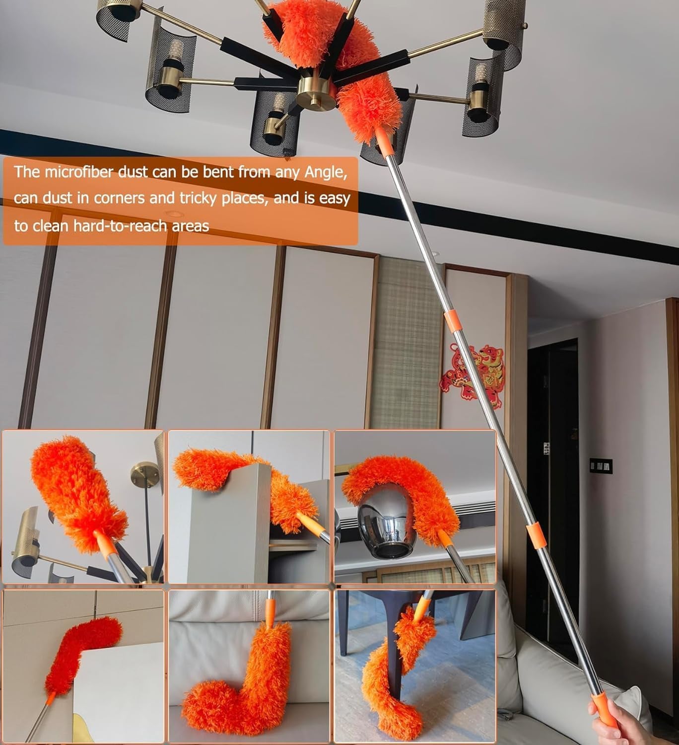 20+ Feet High Reach Dusting Kit with 3-14 Ft Extension Pole //2 in 1 Window Cleaning Kit // High Ceiling Duster // Cobweb Microfiber Duster // Outdoor &amp; Indoor Extendable Duster Cleaning Kit