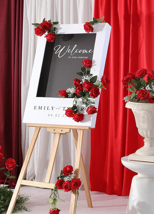 40PCS Red Roses Artificial Flowers - Long Stem Fake Roses Bouquet Silk Red Flowers Artificial Rose for Wedding Centerpiece Home Decor & Valentines Floral Arrangement