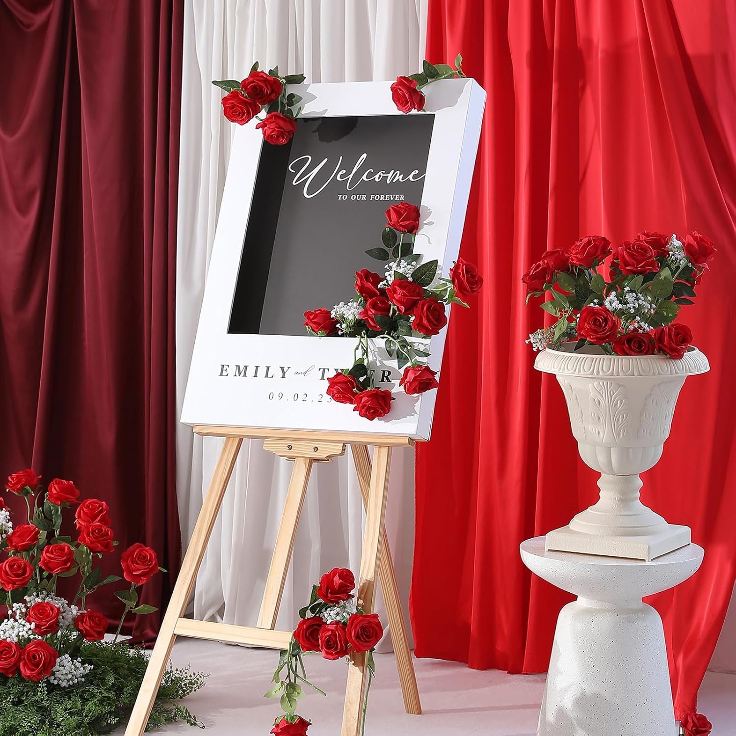 40PCS Red Roses Artificial Flowers - Long Stem Fake Roses Bouquet Silk Red Flowers Artificial Rose for Wedding Centerpiece Home Decor &amp; Valentines Floral Arrangement