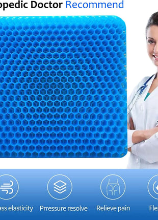 Gel Seat Cushion for Long Sitting, Extra Thick Gel Cushion for Wheelchair Soft Chair Pads for Office Home Chairs Car Seats Long Trips - Back Sciatica Hip Tailbone Pain Relief Cushion (Blue)