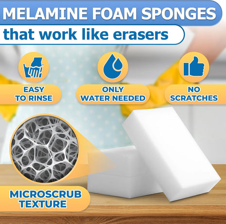 50 Pcs Melamine Sponges for Cleaning - White Magic Sponge, Convenient Cleaning Blocks (10X6X2 Cm), Non-Scratch Design for Gentle Cleaning, Multipurpose Eraser Pads for Kitchen, Bathroom, and Walls