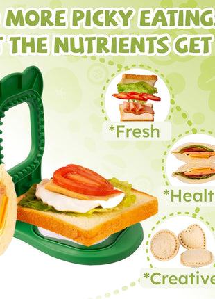 Uncrustables Sandwich Maker Sealer Cutter, Crustless Sandwich Cutter, PB&J Uncrustable Maker - Color Green, Square Shape