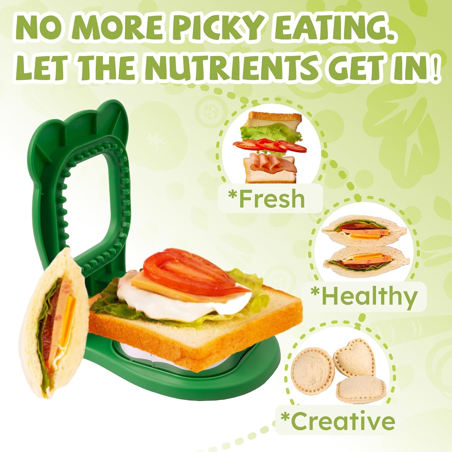 Uncrustables Sandwich Maker Sealer Cutter, Crustless Sandwich Cutter, PB&amp;J Uncrustable Maker - Color Green, Square Shape