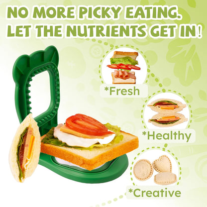Uncrustables Sandwich Maker Sealer Cutter, Crustless Sandwich Cutter, PB&amp;J Uncrustable Maker - Color Green, Square Shape