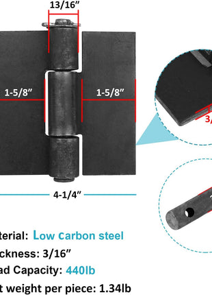 4 Pack Weldable Hinges, 4-1/2" X 4-1/4" Heavy Duty Steel Weld on Hinges for Metal Gate, Trailer Ramp Door, 3/16" Thick