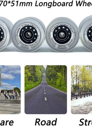 70Mm Longboard Wheels 80A Contains ABEC-9 Bearings and Spacers,Skateboard Riser Pads,Skateboard Hardware Screws Bolts,Fit for Your Longboard Skateboards.-Transparent Frosted