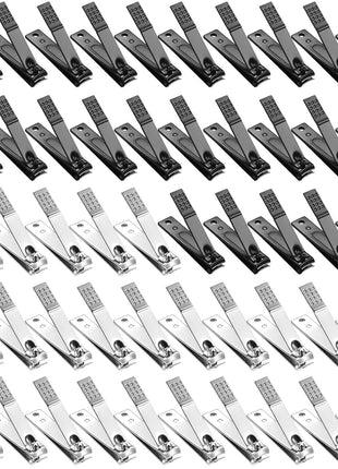 50 Pieces Nail Clipper Set Fingernails and Toenail Bulk Clipper Flat Stainless Steel Nail Cutter for Women Men Thick Nails, Black and Silver