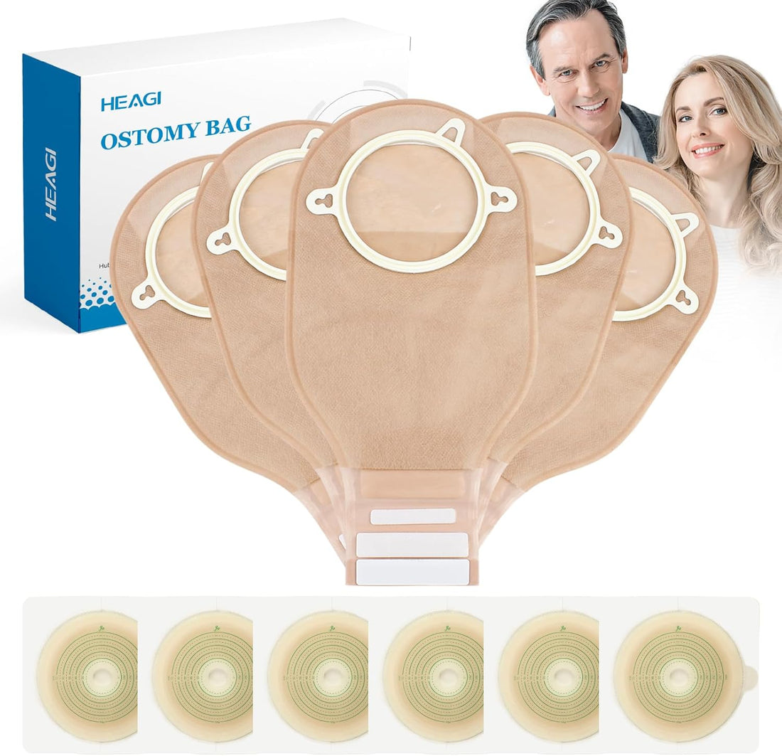 22Pcs Ostomy Supplies Colostomy Bags, 2-Piece Colostomy Bags, Two-Piece Drainable Pouches with Closure for Ileostomy Stoma Care, Cut-To-Fit, 70Mm Max (16 X Ostomy Bags+ 6 X Skin Barrier）