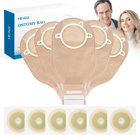 22Pcs Ostomy Supplies Colostomy Bags, 2-Piece Colostomy Bags, Two-Piece Drainable Pouches with Closure for Ileostomy Stoma Care, Cut-To-Fit, 70Mm Max (16 X Ostomy Bags+ 6 X Skin Barrier）