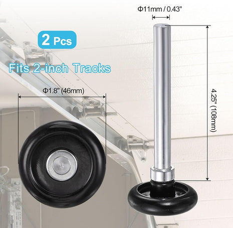 2Pcs 1.8" Nylon Garage Door Rollers for 2" Garage Track, 4.25" Stem Standard Rollers, Black