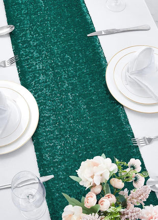 6 Packs 12 X 72 Inches Hunter Green Sequin Table Runner, Glitter Runner for Birthday Party Supplies Decorations Wedding Bachelorette Holiday Celebration Bridal Shower Baby Shower