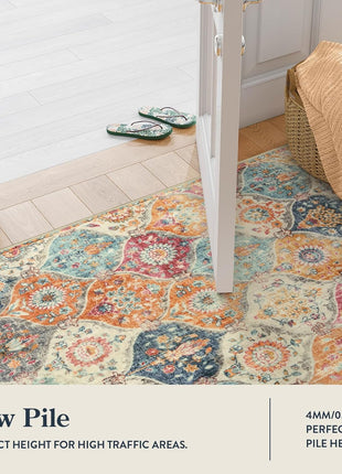 Moroccan Trellis Washable Rug, 2X3 Kitchen Rugs for Entryway Bathroom, Non-Slip Indoor Door Mat Ultra-Thin, Small Oriental Throw Carpet for Bedroom Entry Elise, Cream/Multi