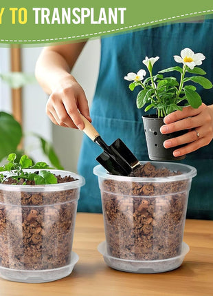 8/7/6/5/4 Inch Clear Nursery Pots with Drainage and Saucers, 10 Pack Clear Pots for Plants, Nursery Pots for Flowers, Succulents Outdoor Indoor