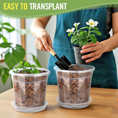 8/7/6/5/4 Inch Clear Nursery Pots with Drainage and Saucers, 10 Pack Clear Pots for Plants, Nursery Pots for Flowers, Succulents Outdoor Indoor
