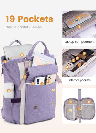 Laptop Backpack Purse for Women, Cute College School Backpack Bookbag for Teenager Girls, Teacher Nurse Bags Work Travel Backpack, Business Computer Laptop Bag Daypack, 15.6 Inch, Purple
