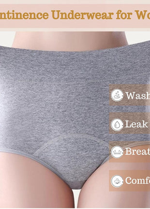 Women'S Washable Incontinence Underwear 4 Pack, Leakproof Ladies Panties High Waist, Incontinence Protective Briefs for Minor Bladder Leak(M)