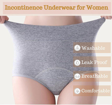 Women'S Washable Incontinence Underwear 4 Pack, Leakproof Ladies Panties High Waist, Incontinence Protective Briefs for Minor Bladder Leak(M)
