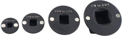 4PCS Low Profile Impact Socket Adapter Set. Drive Ratchet Adapter Set (1" to 3/4", 3/4" to 1/2", 1/2" to 3/8",And 3/8" to 1/4"）