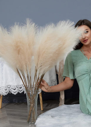 8 PCS Faux Pampas Grass Decor 38"/3.1FT Tall Fake Pompas Floral Large Artificial Pompous Grass Branches Plants for Floor Vase Filler Home Boho Decoration (Cream/Beige)