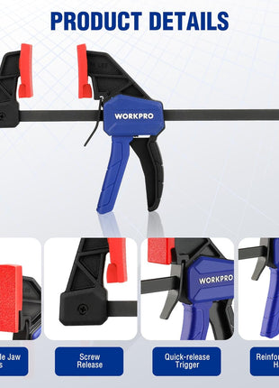 6" Mini Bar Clamps for Woodworking, One-Handed Clamp/Spreader, Wood Clamps Set, Screw Change F Clamps with 50LBS Load Limit, 4 Pack