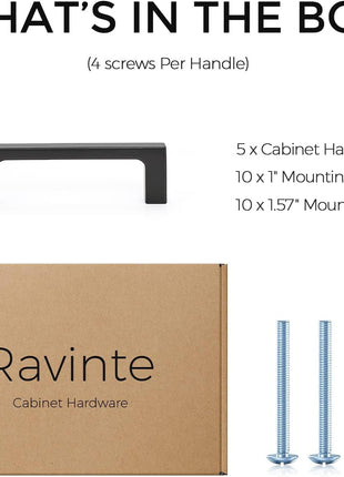 5 Pack 3 Inch Hole Centers Matte Black Cabinet Pulls Handles Solid Drawer Pulls Kitchen Hardware Flat Black Square Bar Drawer Handles