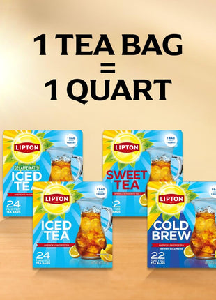 Lipton Southern Sweet Iced Tea Bags, Family Size Zero Calories, 132 Total Bags (22Ct - Pack of 6)