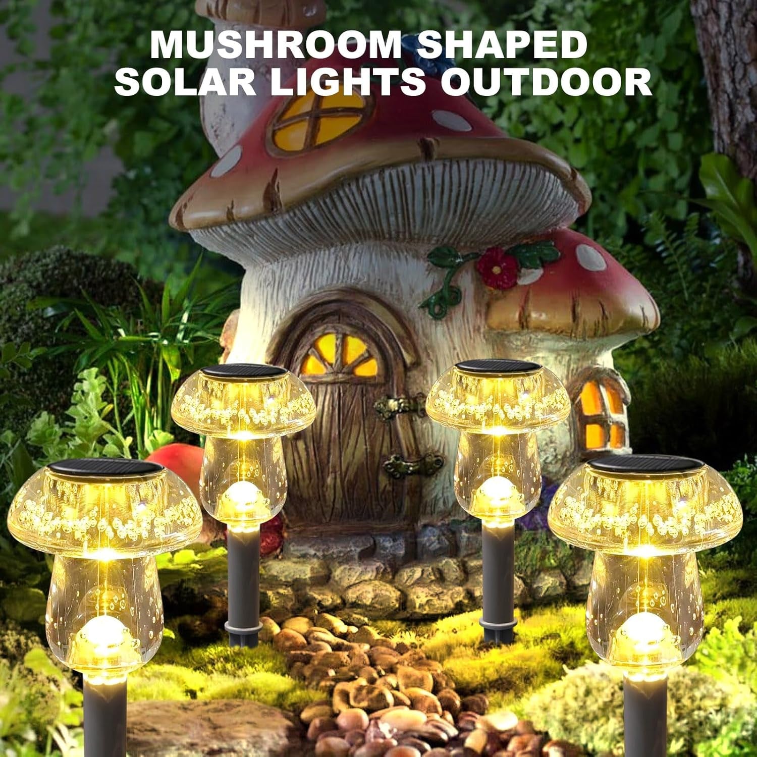 Solar Lights Outdoor, 8 Pack Mushroom Lights outside Waterproof, Solar Powered LED Lighting for Garden, Yard, Landscape, Path, Pathway, Lawn, Walkway, Driveway, Backyard Decor (Warm White)