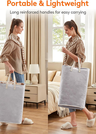 2 Pack Laundry Basket 80L Each, Collapsible Clothes Hamper with Reinforced Handles, Freestanding Waterproof Design for Bedroom and Laundry Room, Grey 160L Total