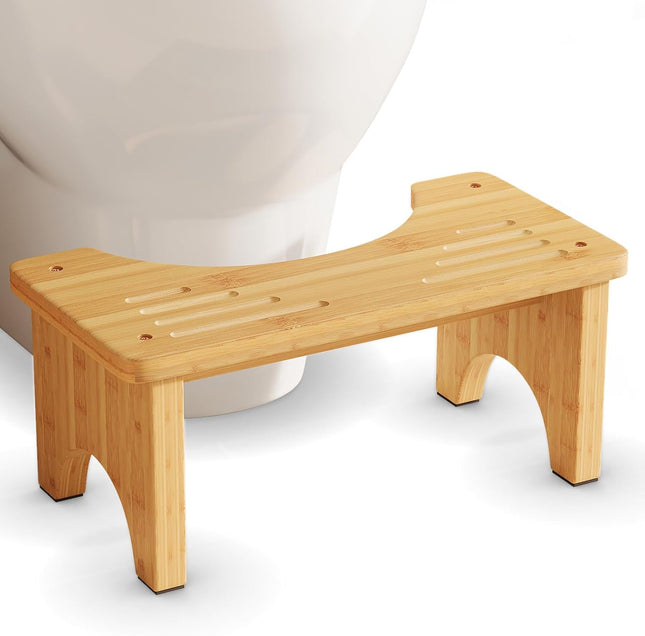 Bamboo Toilet Stool, Wooden Squatting Potty Stool for Adults, 7 Inch Toilet Stool Squat Adult, Non-Slip Wood Poop Stool for Bathroom, Portable Toilet Foot Pooping Steps for Kids