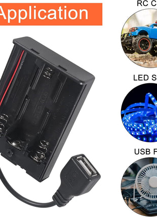 3Pcs 3 AA Battery Holder USB Female Socket 3 AA Battery Case Box Holder with Cover and On/Off Switch