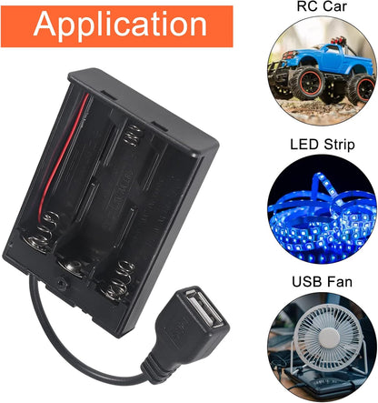 3Pcs 3 AA Battery Holder USB Female Socket 3 AA Battery Case Box Holder with Cover and On/Off Switch