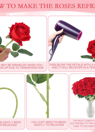 Artificial Roses Flowers for Flower Arrangement, 12 Pcs Silk Red Rose Bouquet for Home Decoration, Faux Roses for Parties and Wedding Decoration (Red, 12)