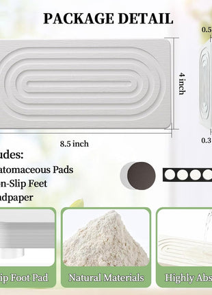 2 PCS Water Absorbing Diatomite Coasters, Stone Drying Mat for Kitchen Counter, Quick Dry Stone Mat Trays for Bathroom Kitchen Counter, Soap Dish Tray Used for Hand Soaps (White, 8.3" X 4")