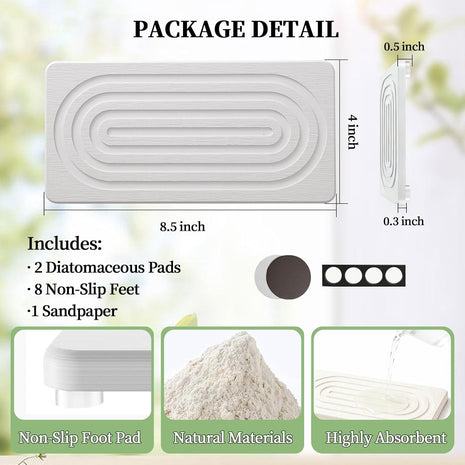2 PCS Water Absorbing Diatomite Coasters, Stone Drying Mat for Kitchen Counter, Quick Dry Stone Mat Trays for Bathroom Kitchen Counter, Soap Dish Tray Used for Hand Soaps (White, 8.3" X 4")