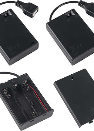3Pcs 3 AA Battery Holder USB Female Socket 3 AA Battery Case Box Holder with Cover and On/Off Switch