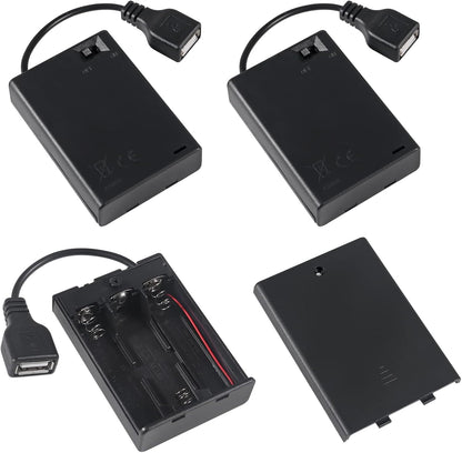 3Pcs 3 AA Battery Holder USB Female Socket 3 AA Battery Case Box Holder with Cover and On/Off Switch