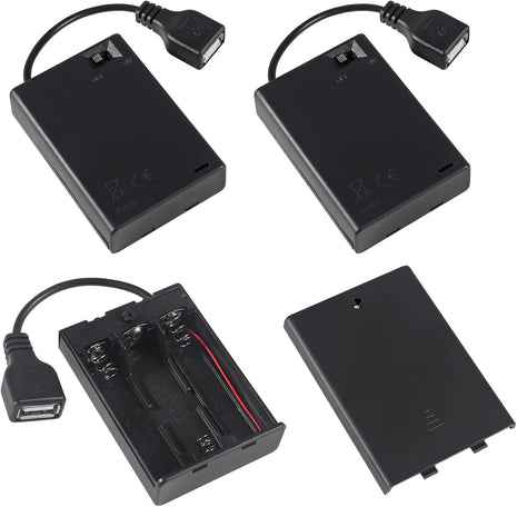 3Pcs 3 AA Battery Holder USB Female Socket 3 AA Battery Case Box Holder with Cover and On/Off Switch