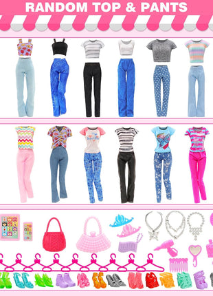 51 PCS Doll Clothes and Accessories Including Fashion Dresses, Tops and Pants Outfits, Party Dresses, Swimsuits Bikini 38 PCS Shoes Hangers and Other Accessories for 11.5 Inch Dolls