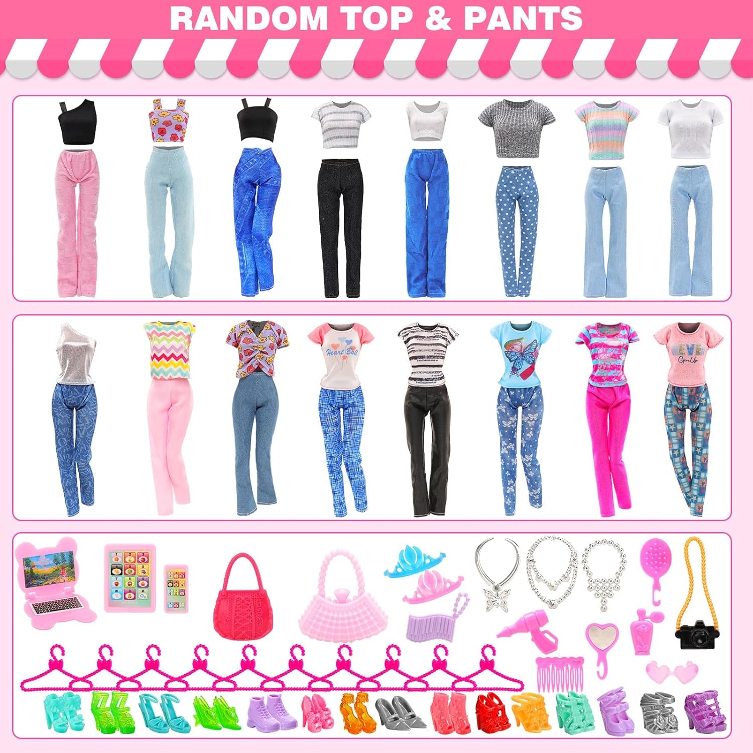 51 PCS Doll Clothes and Accessories Including Fashion Dresses, Tops and Pants Outfits, Party Dresses, Swimsuits Bikini 38 PCS Shoes Hangers and Other Accessories for 11.5 Inch Dolls