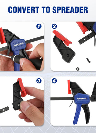 6" Mini Bar Clamps for Woodworking, One-Handed Clamp/Spreader, Wood Clamps Set, Screw Change F Clamps with 50LBS Load Limit, 4 Pack