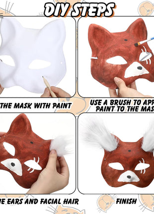 36 Pcs DIY Therian Mask Kit Bulk 30 Blank Animal Mask with Faux Fur Eye Mesh for Christmas Gear Therian
