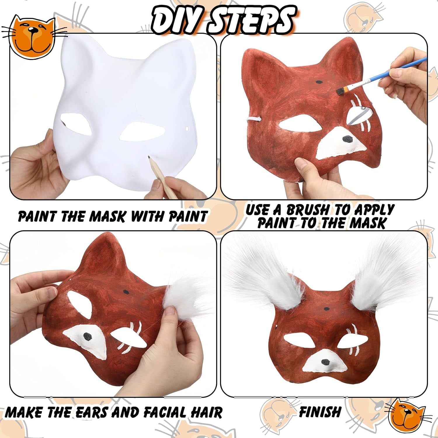 36 Pcs DIY Therian Mask Kit Bulk 30 Blank Animal Mask with Faux Fur Eye Mesh for Christmas Gear Therian